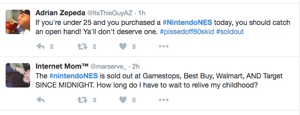 Disappointed retro-gamers vented on Twitter minutes after the NES Classic launched on Nov. 11, 2016.